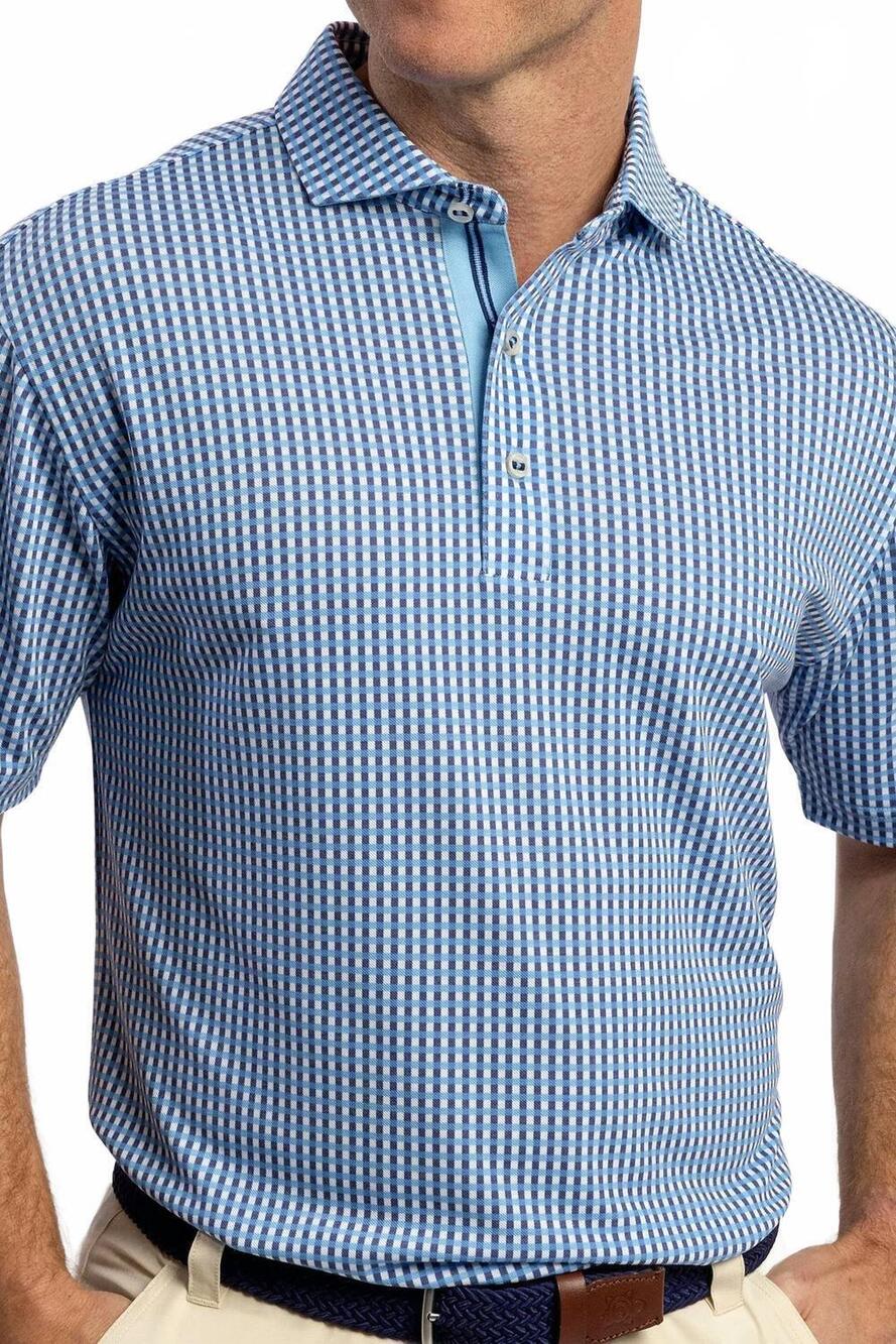 NEW TURTLESON men's hayden gingham diamond knit polo shirt in anchor